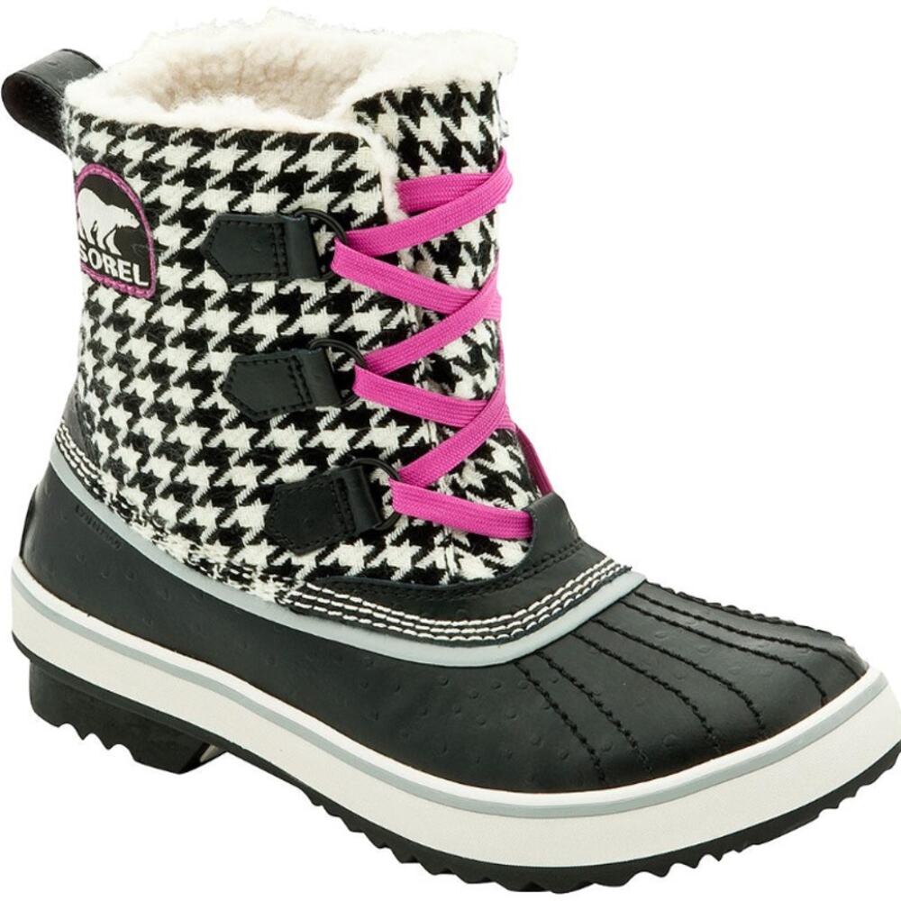 SOREL Tivoli Tweed Houndstooth Boots Lace Up Faux Fur Lined Waterproof Snow Boot